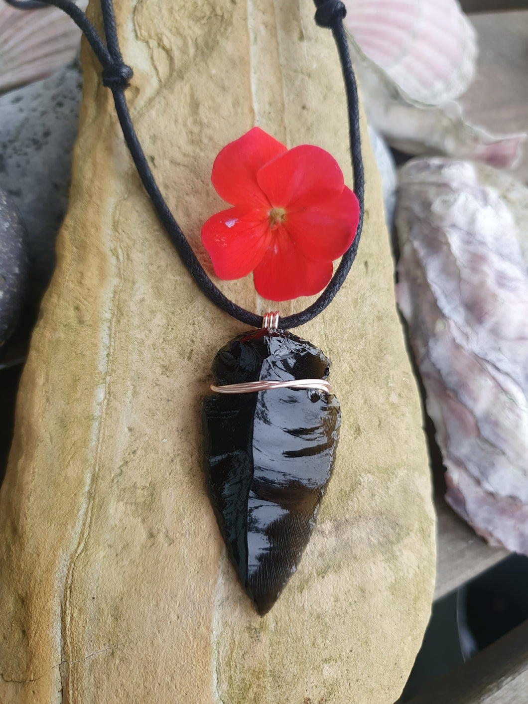 Black obsidian arrow necklace