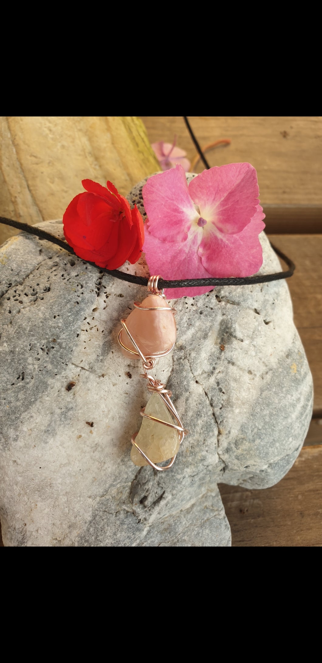 Pink opal & snow quartz pendant necklace